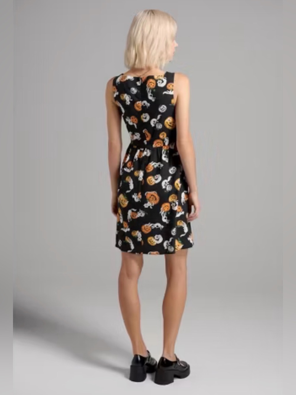 Modcloth Truth Or Square Linen Sleeveless Halloween Dress Boo Cats Black 16 NWT - Picture 4 of 13